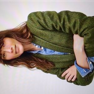 J. Crew Parke Herringbone Tweed Blazer Jacket in Dark Moss Green Size 0